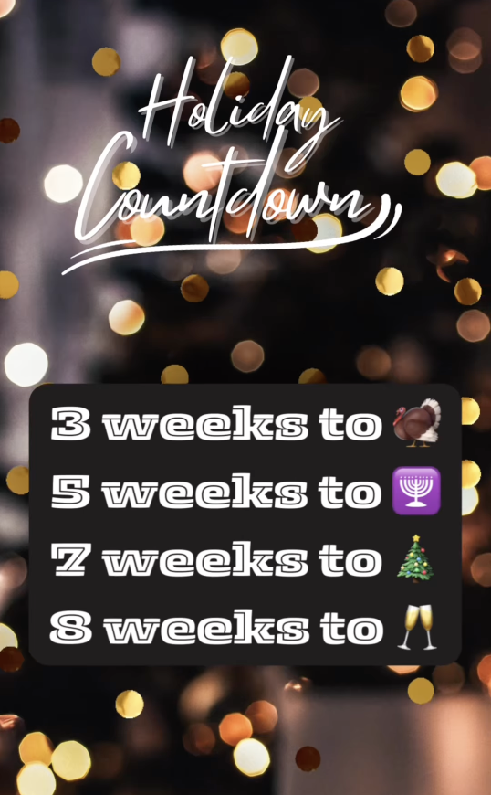 An image featuring a festive countdown with "holiday countdown" at the top and timers of 3, 5, and 8 weeks set against a twinkling bokeh background. - K. Charles & Co. in Schertz, TX